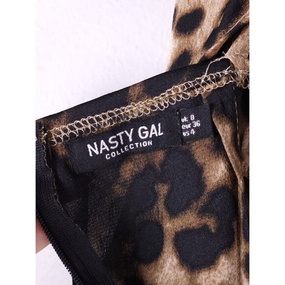 Nasty Gal Leopard Satin Cowl Neck Romper – Back Tie, Silky Animal Print, Size 4 - Picture 2 of 13